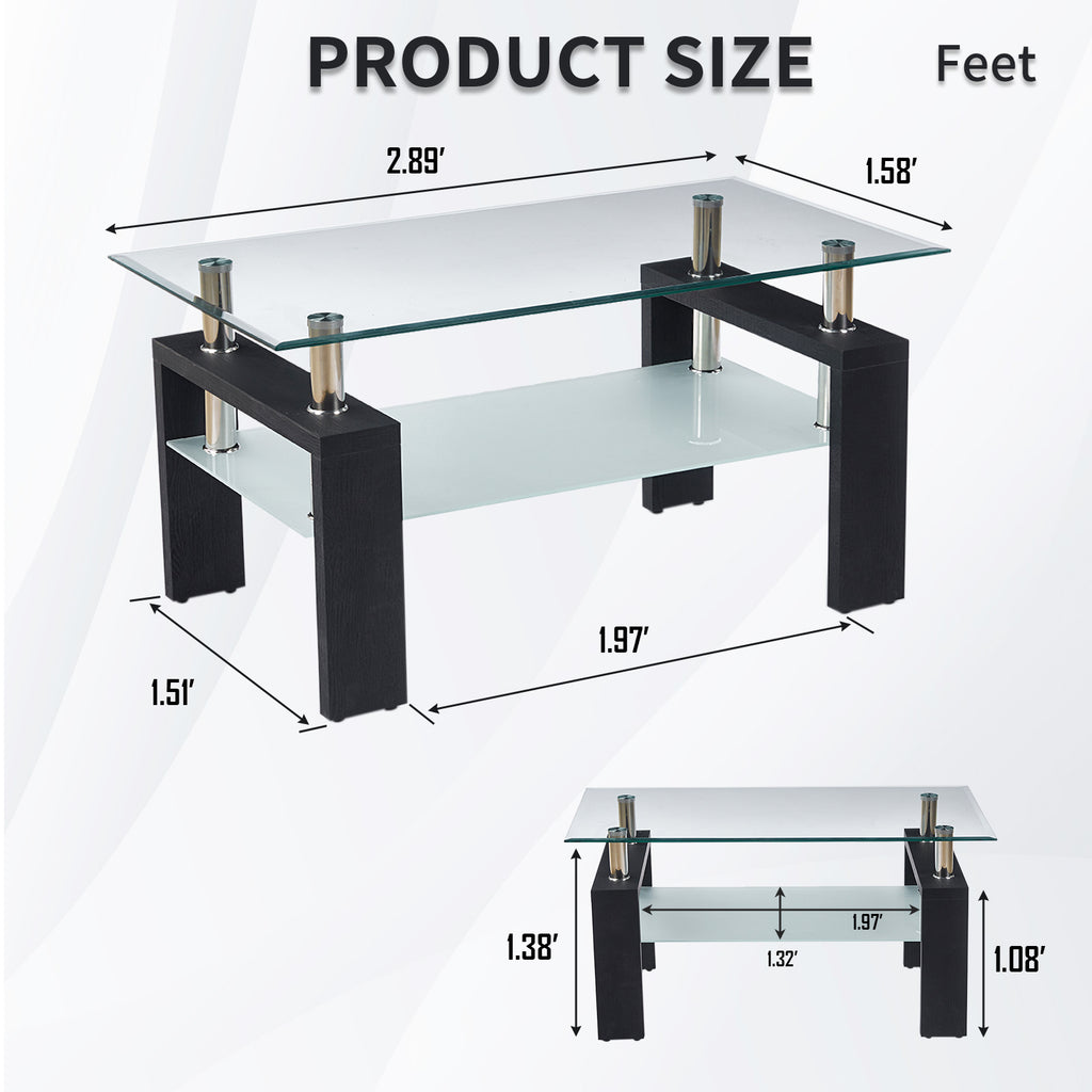 Modern Tempered Glass Coffee Table – Natural or Black — [variant:W3738P499161] Black image 6