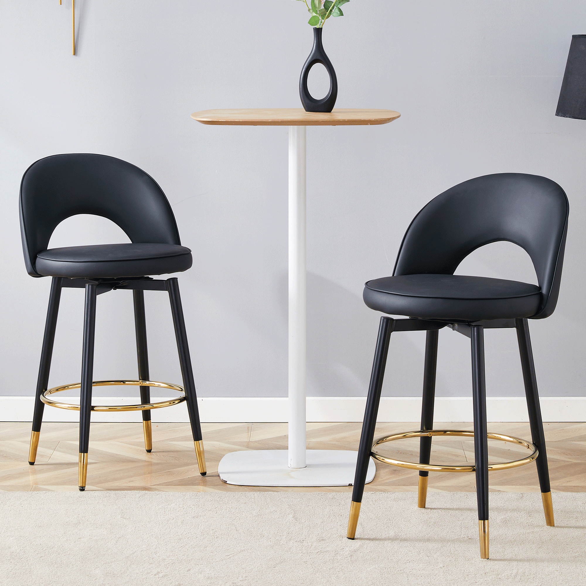 [variant:W3806P404776] 360° Swivel PU Leather Bar Stools – Set of 2 image 3