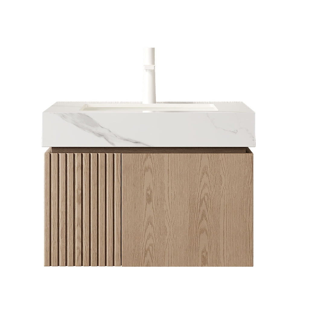 Wall-Mounted Bathroom Vanity with Sintered Stone Top – 24-Inch, 1-Hole — [variant:W6063S00052] Light Brown,White image 3