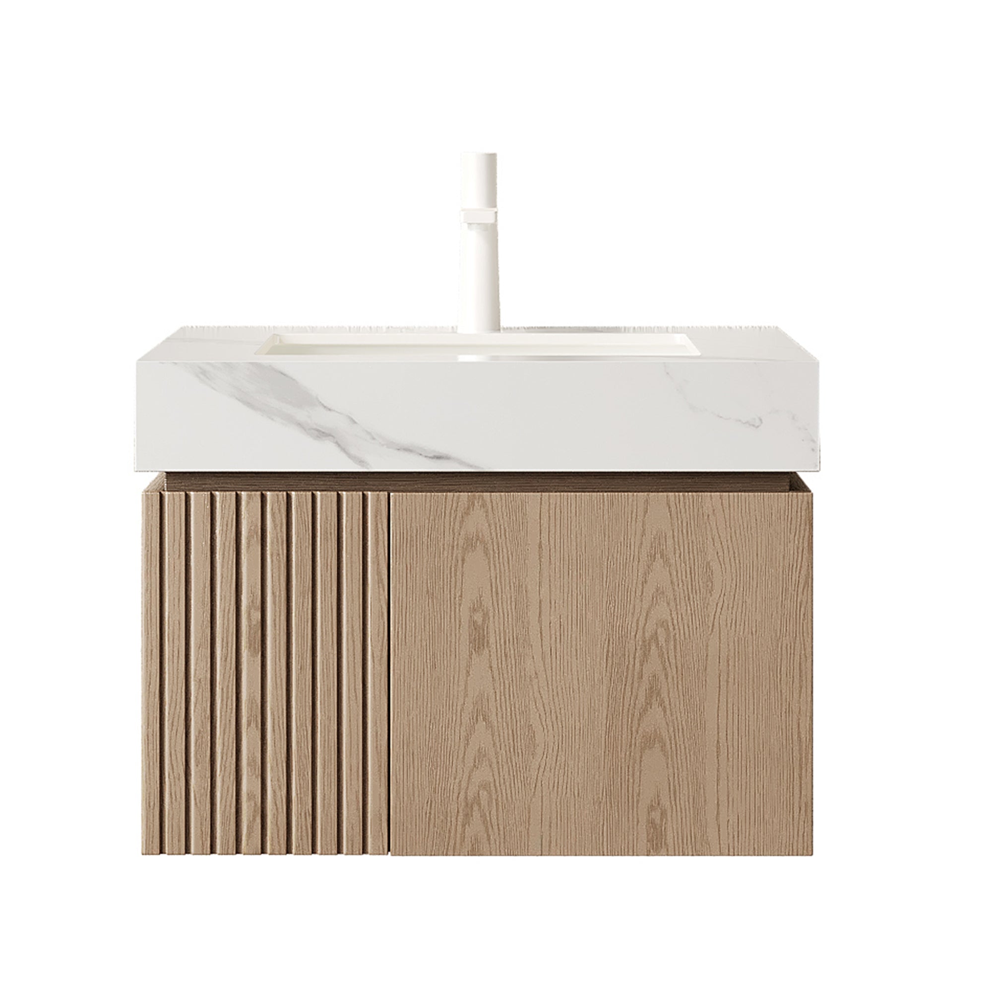 Wall-Mounted Bathroom Vanity with Sintered Stone Top – 24-Inch, 1-Hole — [variant:W6063S00052] Light Brown,White image 3
