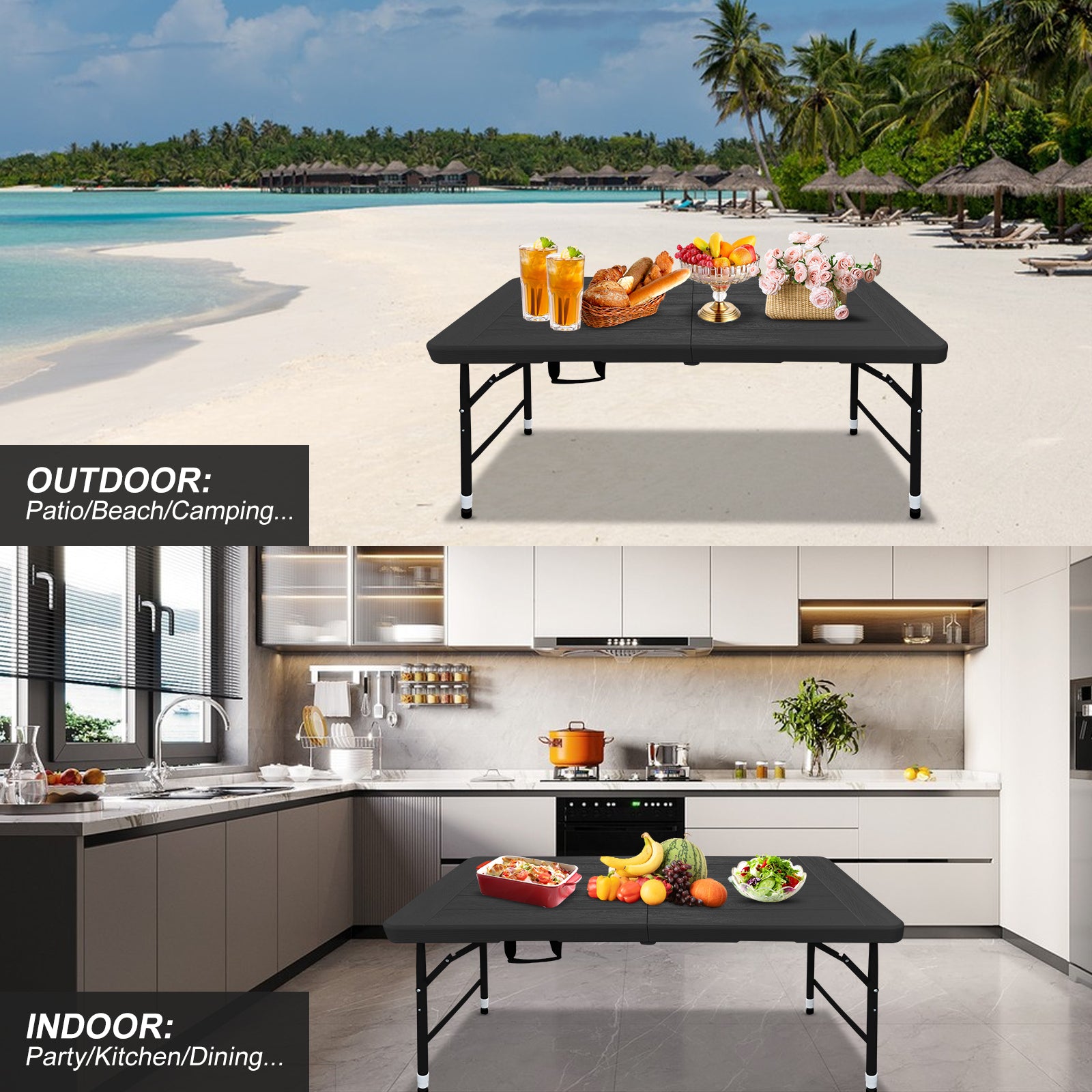 [variant:W5076P444593] Portable Folding Table with Wood-Grain Finish – 4-Foot image 5