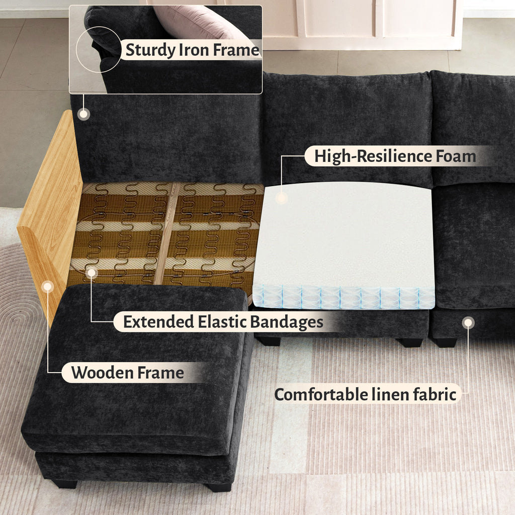 [variant:W3885S00029] 6-Seater U-Shaped Modular Sofa with Storage Ottoman & USB Ports image 12