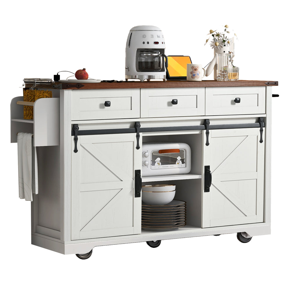 [variant:N853S379573W] Farmhouse Kitchen Island with Drop Leaf, Power Outlet and Sliding Barn Doors – 53.75-Inch image 34