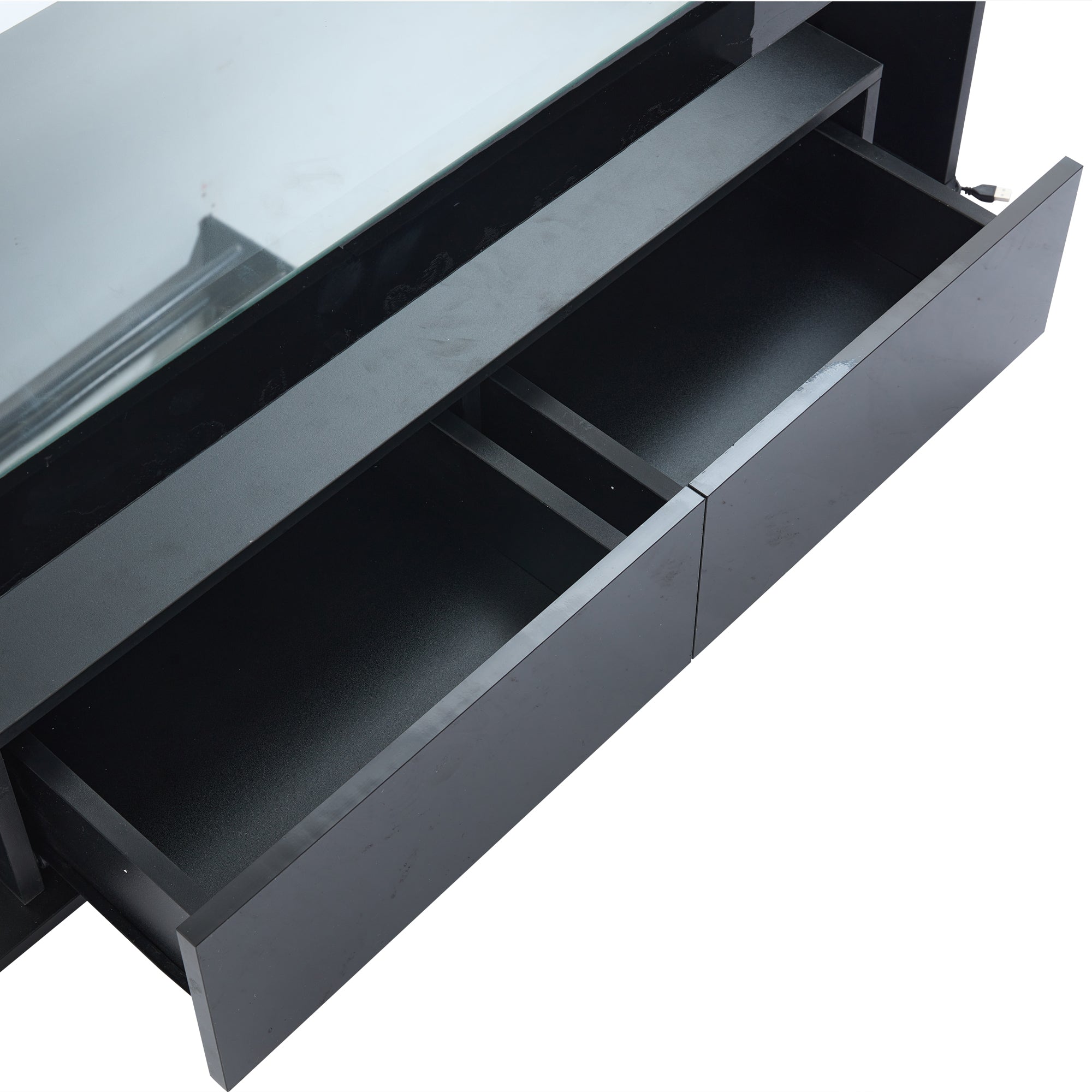 [variant:N892P428787B] High-Gloss LED Coffee Table with Glass Top and Drawers image 9