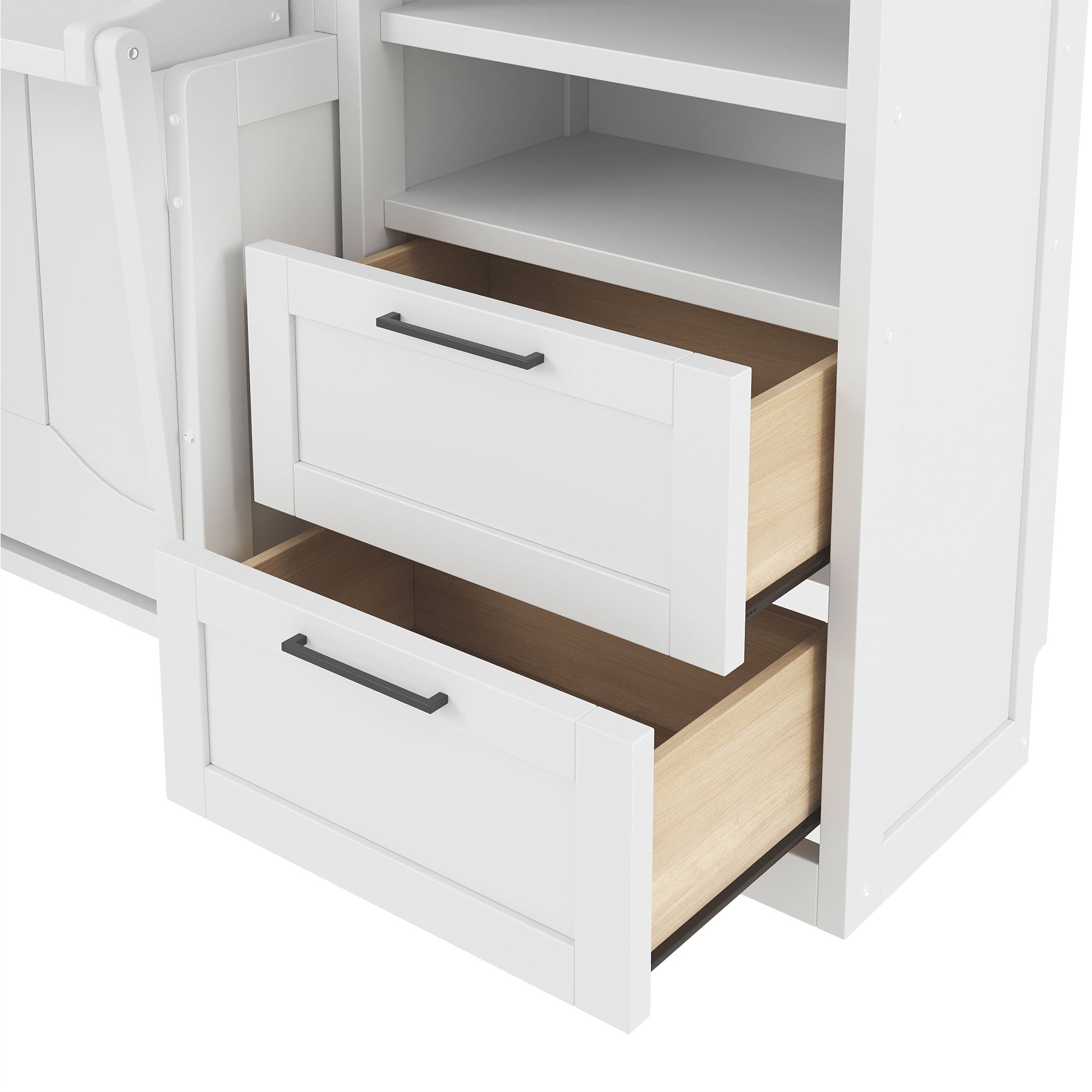 [variant:N850S00010K-2] Queen Murphy Bed with Closet, Drawers and Shelves – White image 15