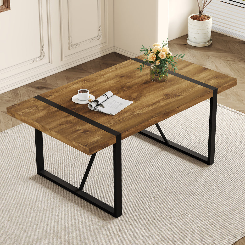 [variant:W3806P432339] Wood-Grain Dining Table with Metal Legs – 71-Inch image 1