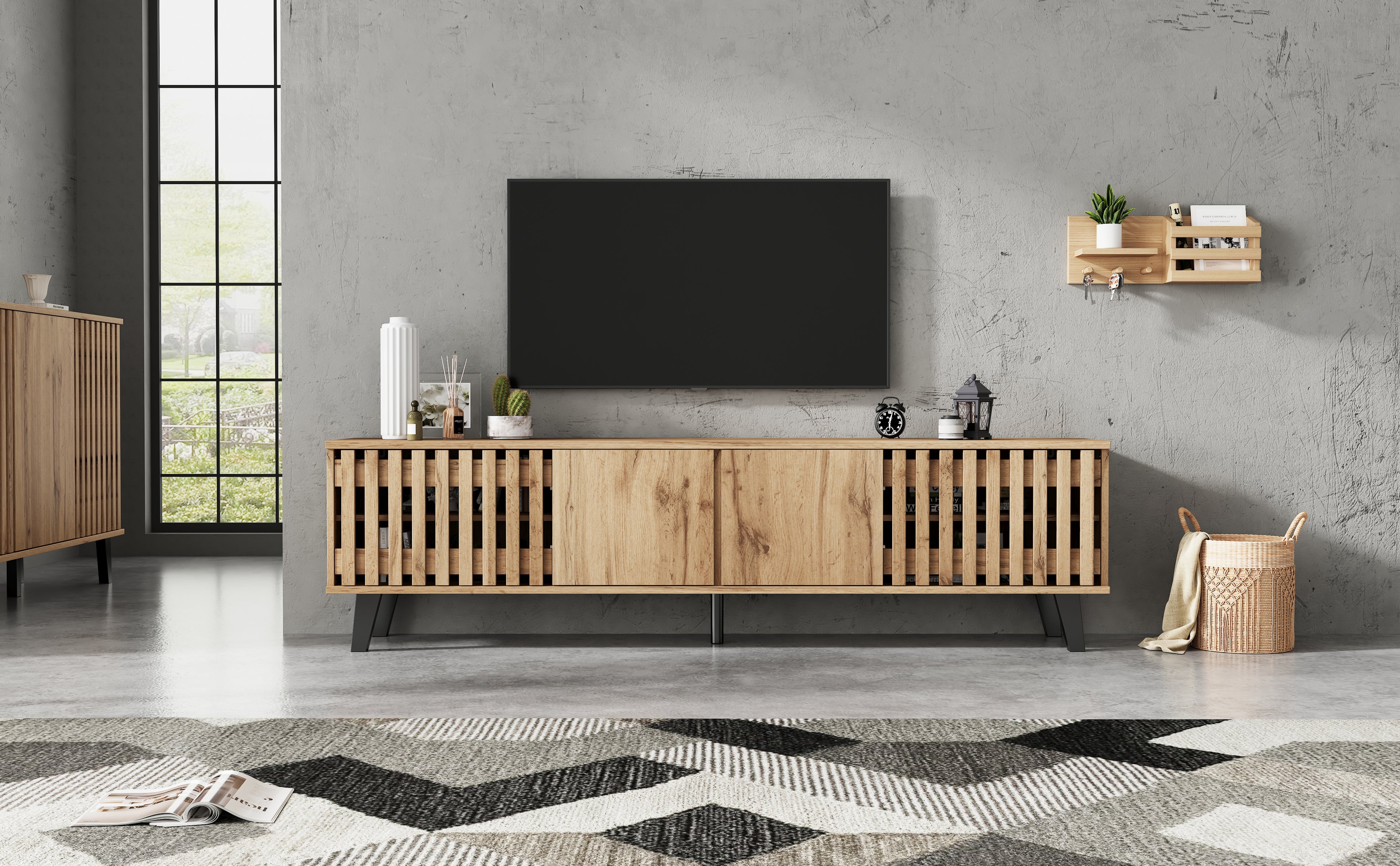 [variant:N892P417182E] 65-Inch Fluted TV Stand with 4 Doors image 4