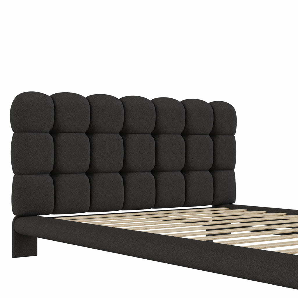 [variant:HS451577AAB] Queen LED Floating Bouclé Platform Bed – Black image 18