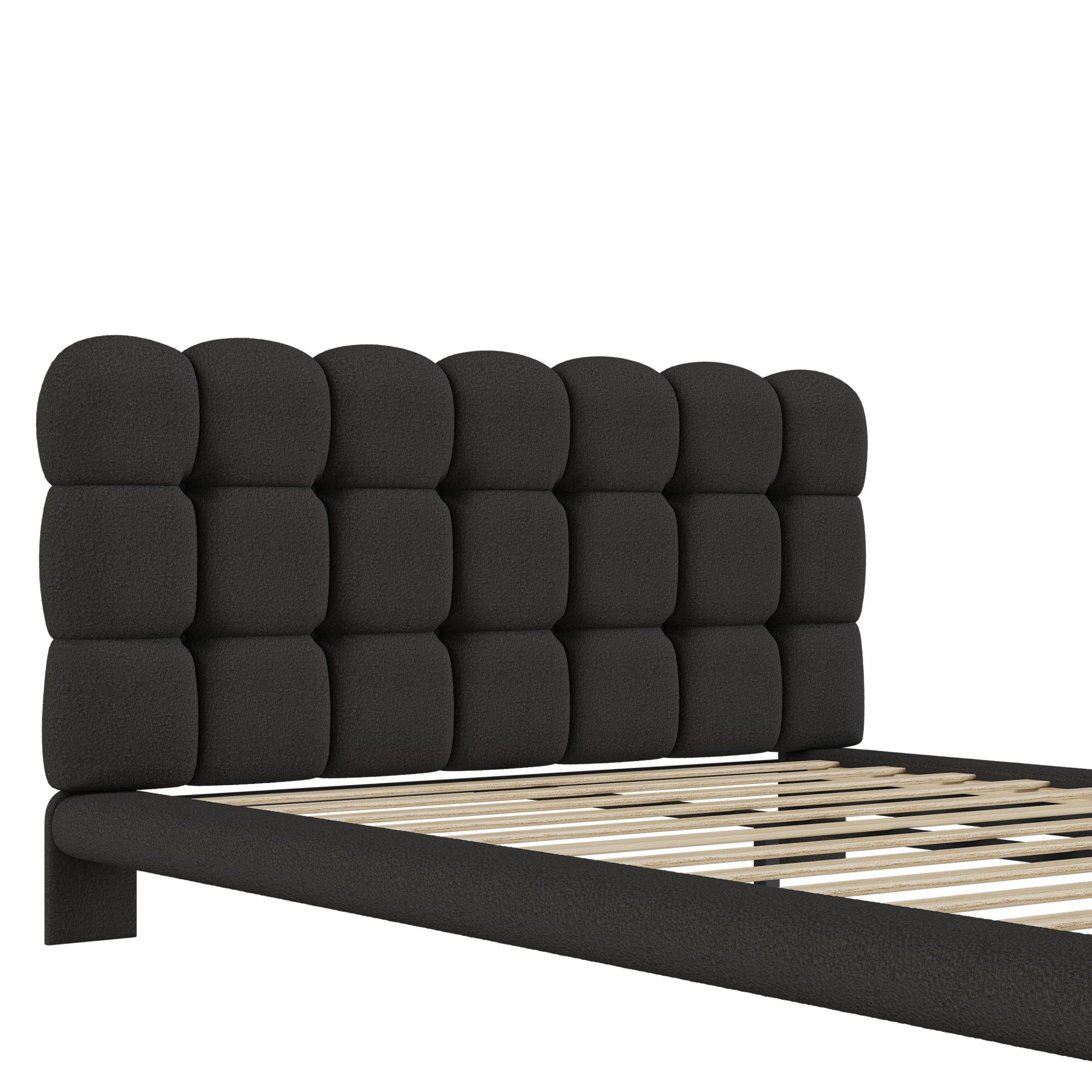 [variant:HS451577AAB] Queen LED Floating Bouclé Platform Bed – Black image 18