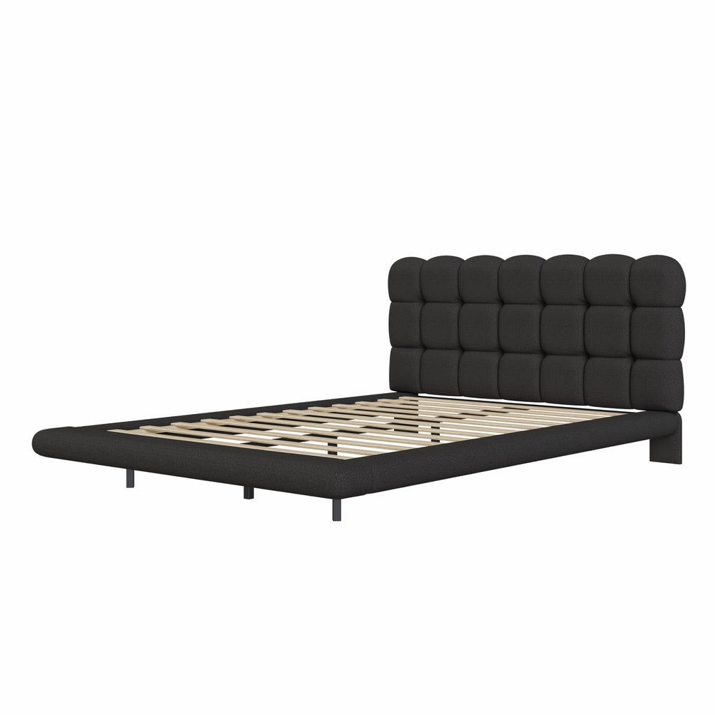 [variant:HS451577AAB] Queen LED Floating Bouclé Platform Bed – Black image 22
