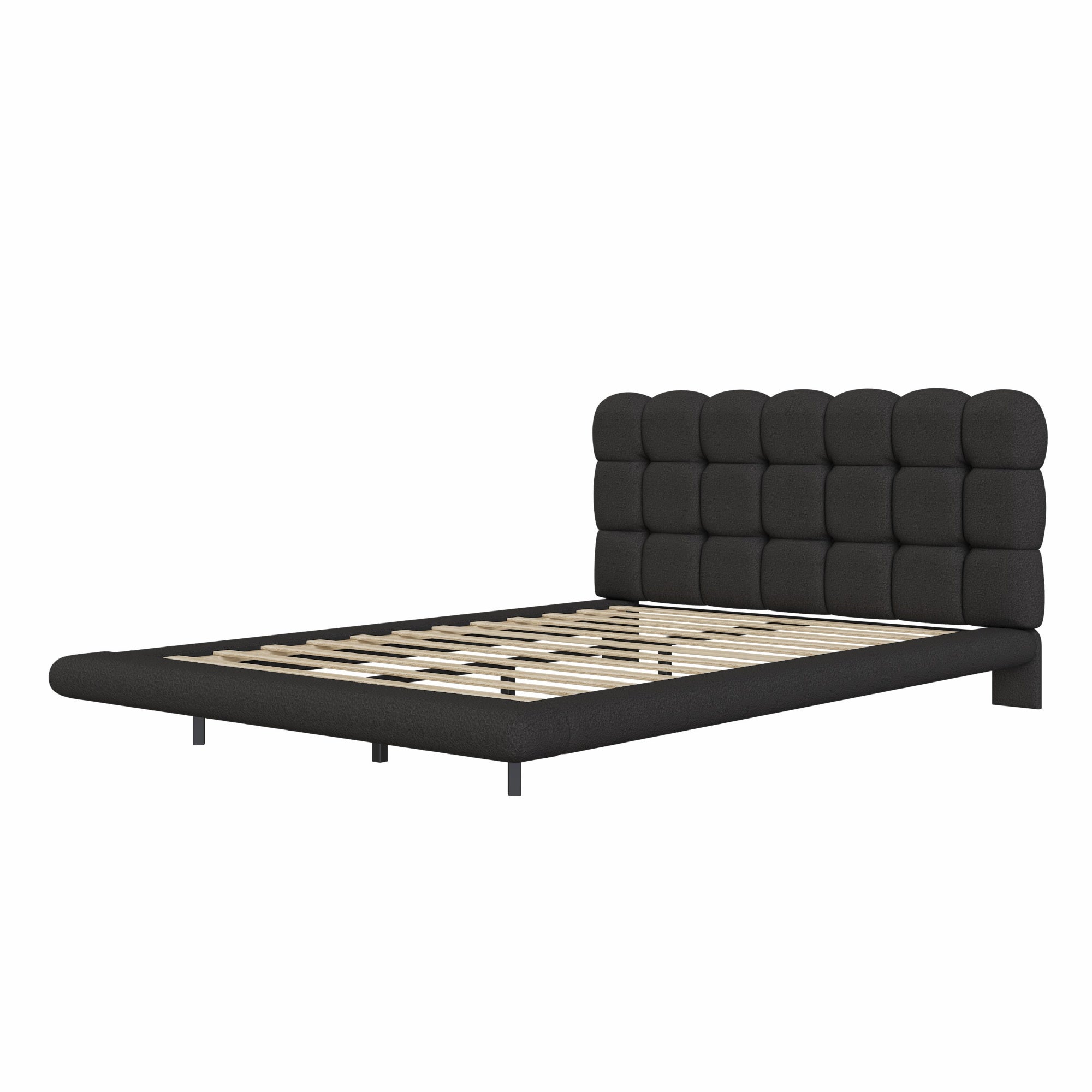 [variant:HS451577AAB] Queen LED Floating Bouclé Platform Bed – Black image 22