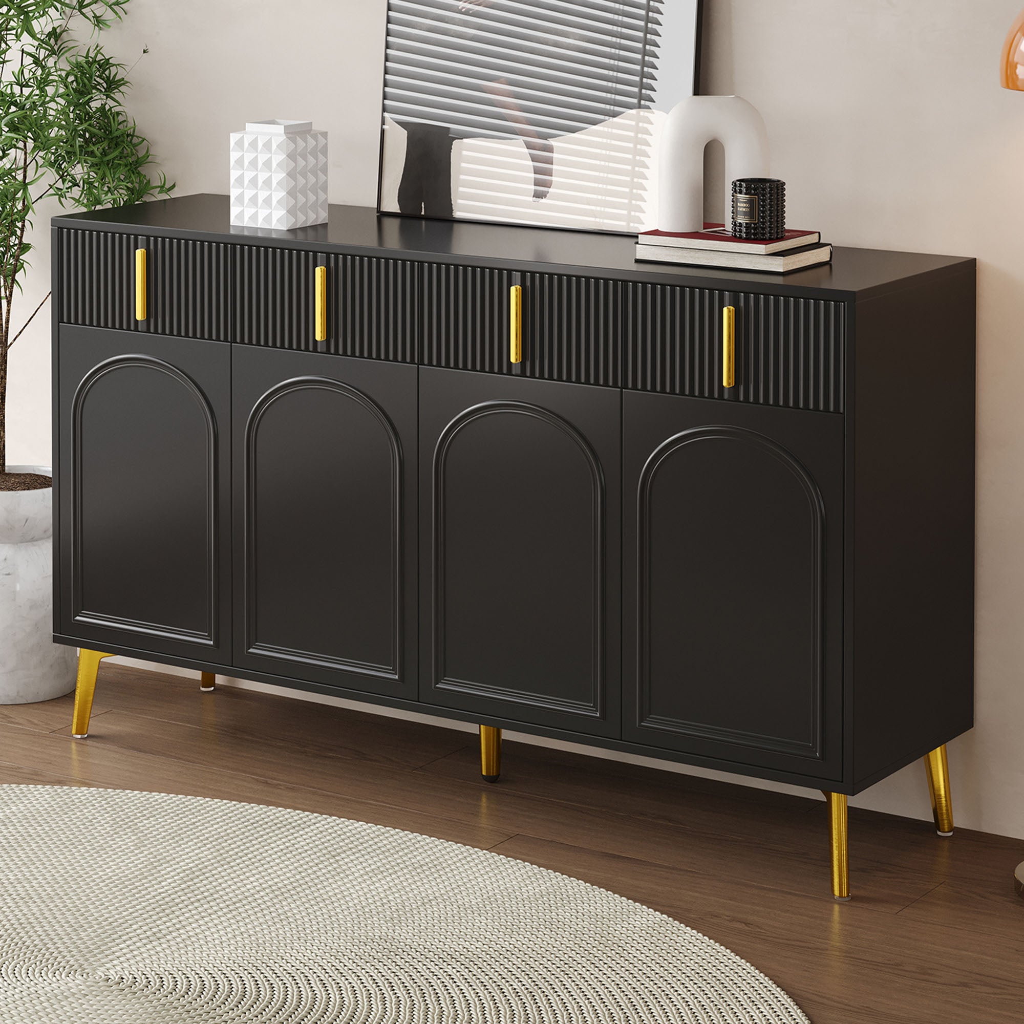 [variant:GA0021S] 4-Door Sideboard with 4 Drawers – Black and Gold image 6