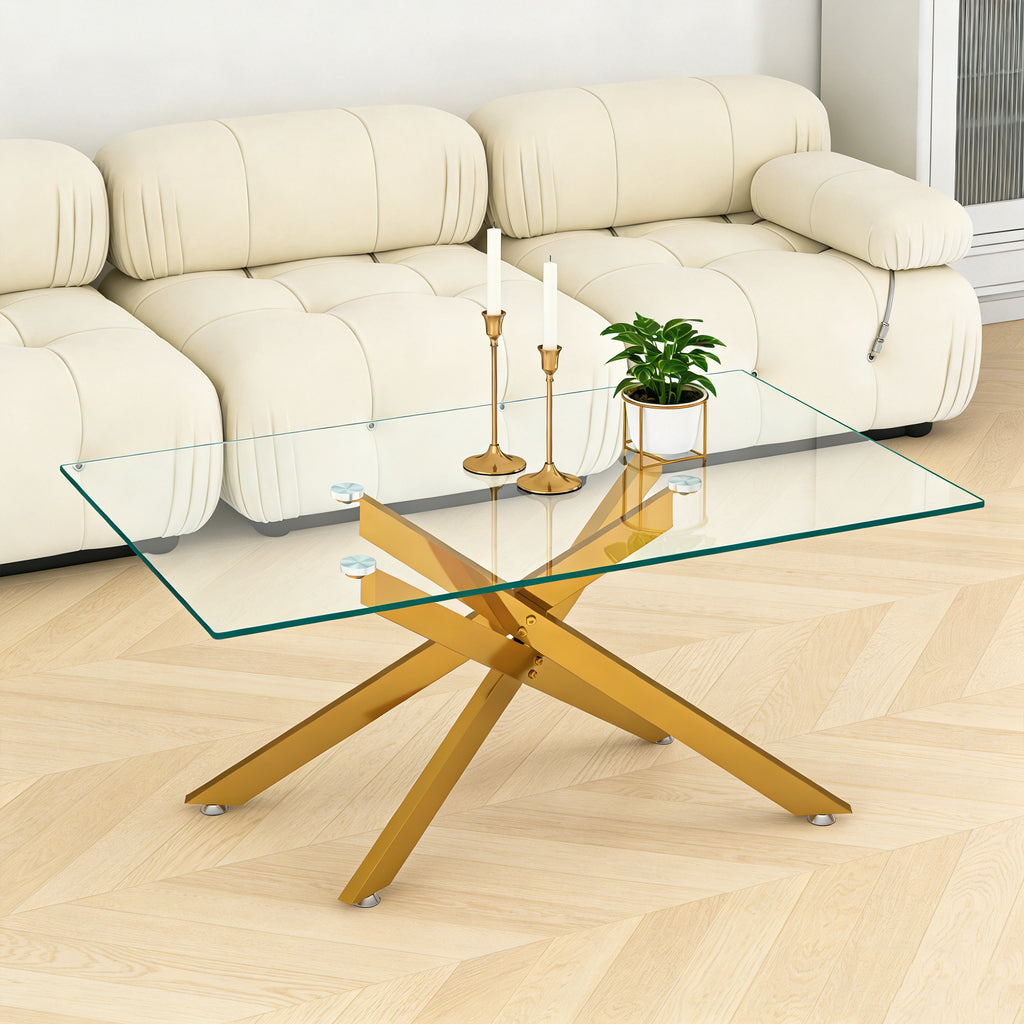 [variant:W3856P411924] 39-Inch Rectangular Glass Coffee Table with Gold Legs image 2