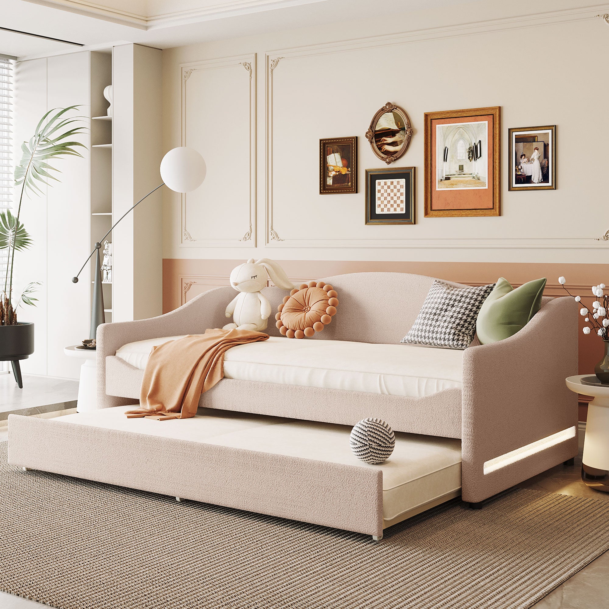 [variant:N850S00065A] Teddy Fleece Twin Daybed with Light and Trundle image 1