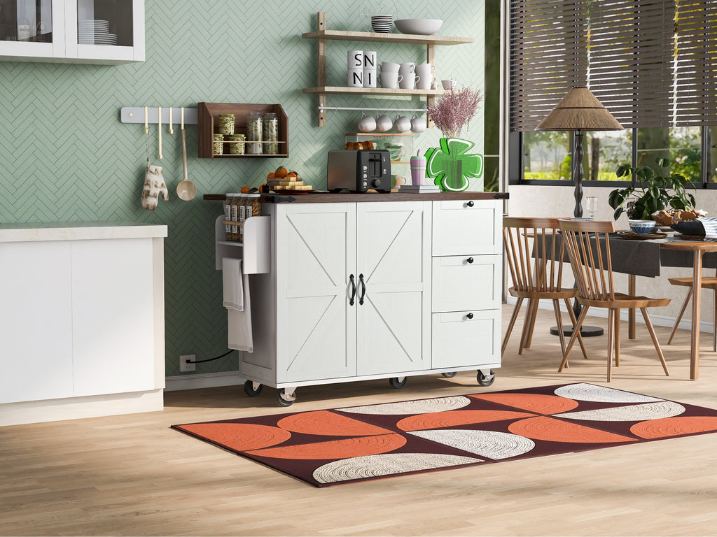 [variant:N853P379579W] Farmhouse Rolling Kitchen Island with Drop Leaf – White, 54.5-Inch image 15