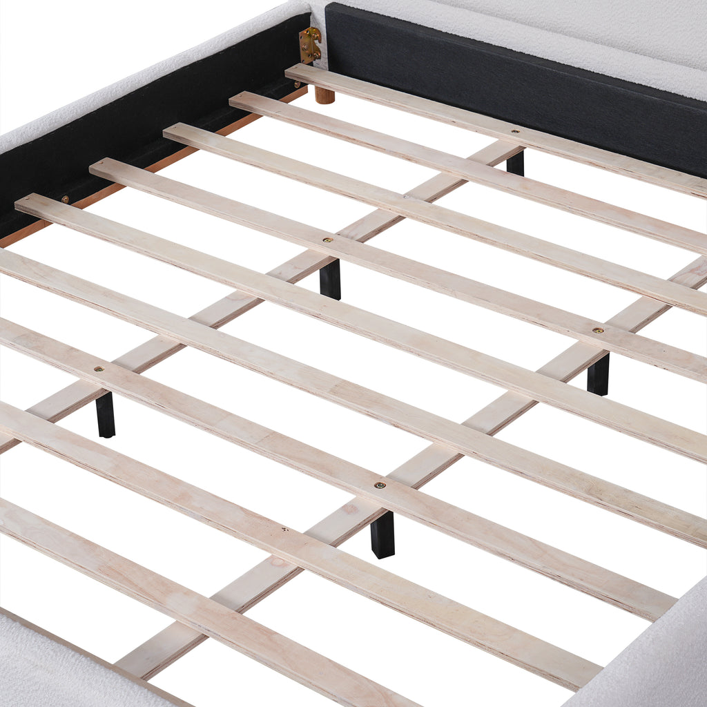 [variant:N859K000012W] King Bouclé Platform Bed with Curved Headboard – White image 20