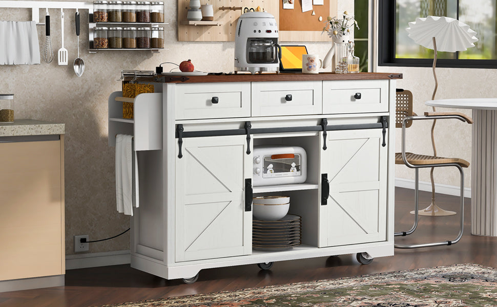 [variant:N853S379573W] Farmhouse Kitchen Island with Drop Leaf, Power Outlet and Sliding Barn Doors – 53.75-Inch image 19