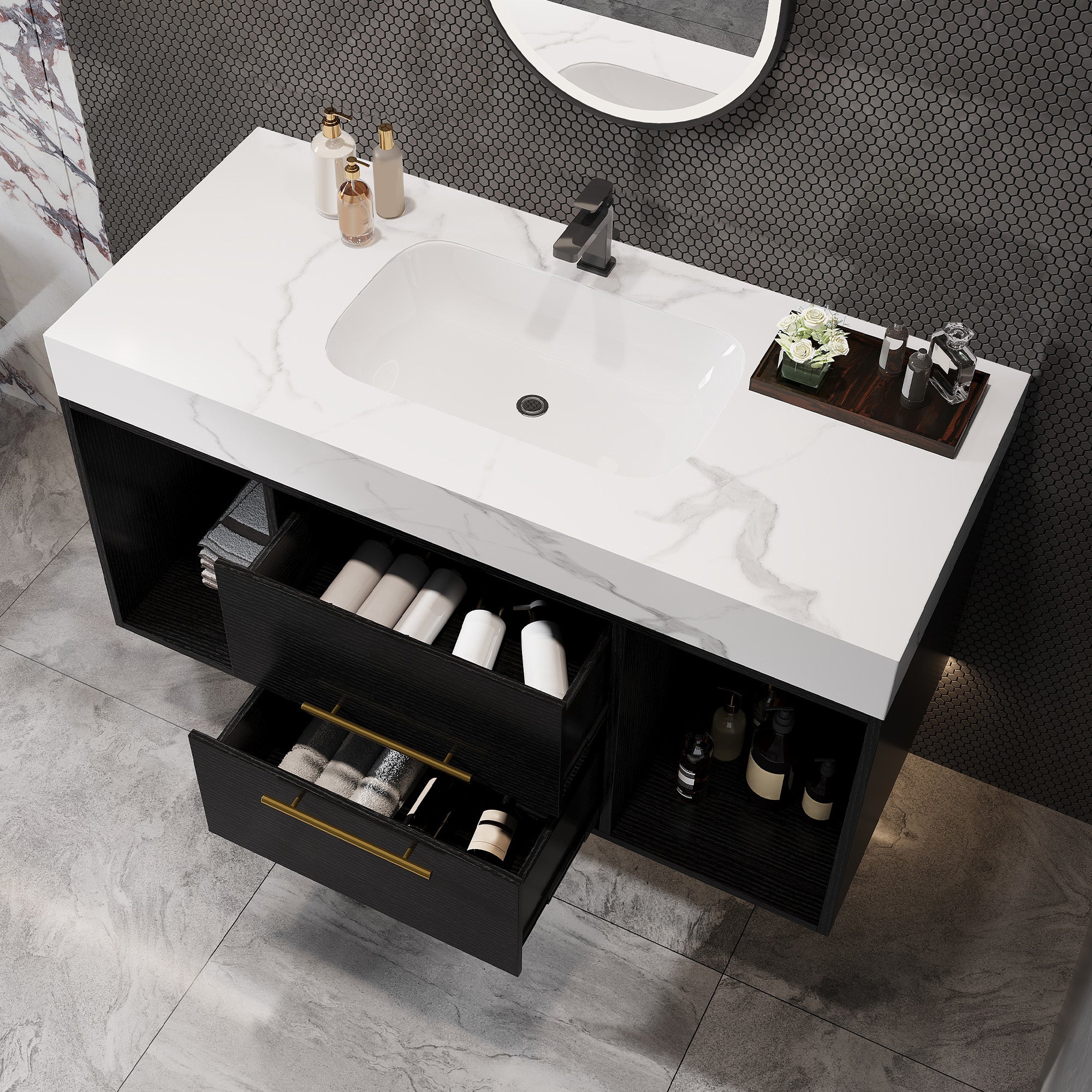 [variant:W5307S00005] Floating Bathroom Vanity with Ceramic Sink – 39.4-Inch image 6