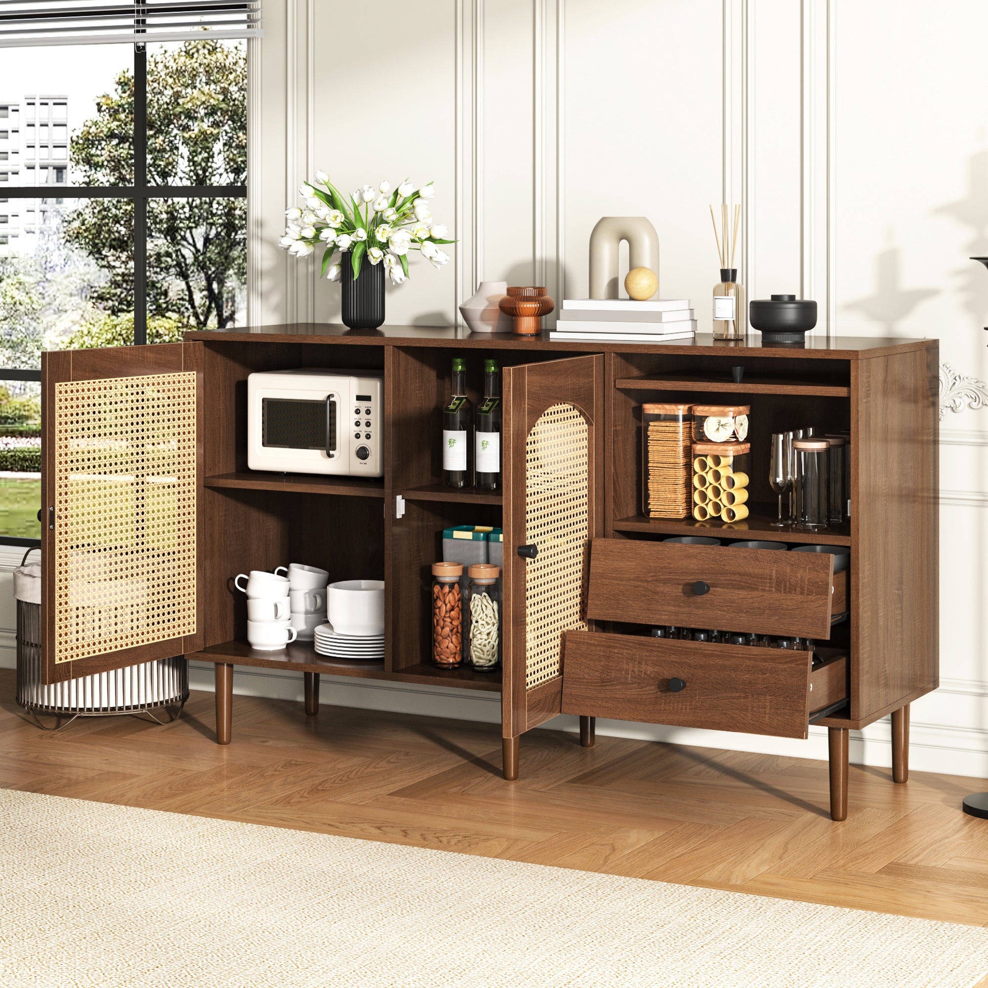 [variant:GA0013N] Country-Style Rattan-Door Sideboard image 7