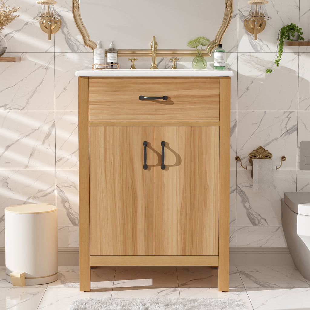 [variant:N848P469792N] Solid Wood Bathroom Vanity with Ceramic Sink – 24-Inch image 1