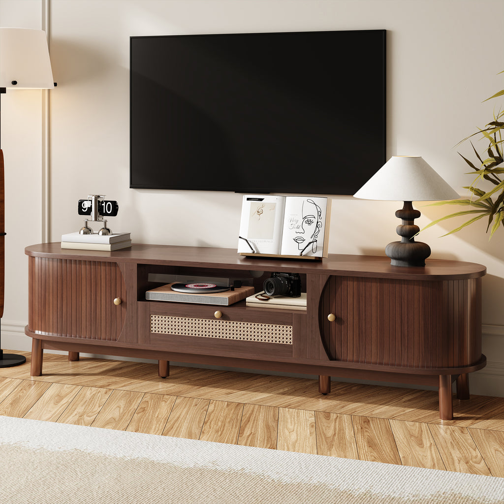[variant:N875P278398N] Rattan TV Stand with Sliding Door – 65-Inch image 8