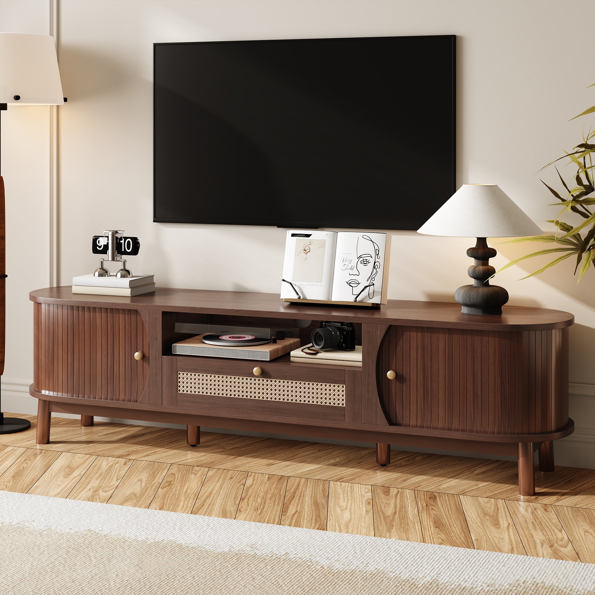 [variant:N875P278398N] Rattan TV Stand with Sliding Door – 65-Inch image 8