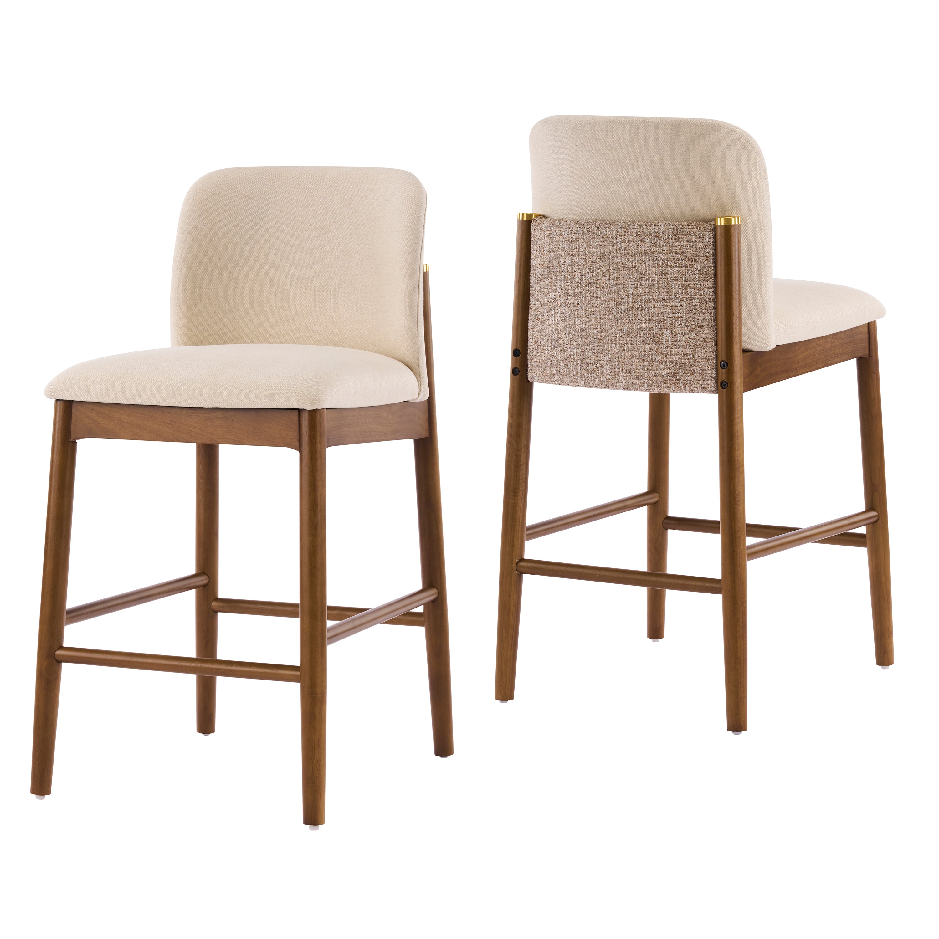 Upholstered Walnut Counter Stools – Sets of 2 or 4 — [variant:N897P439494W] Beige,Walnut image 2