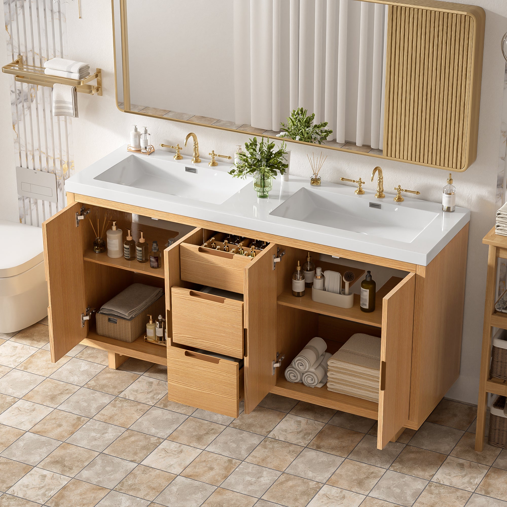 [variant:N848P000022N] Double-Sink Bathroom Vanity with SMC Sink – 59.3-Inch image 3