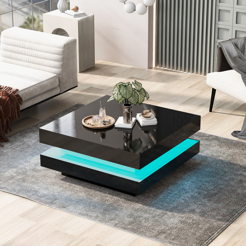 [variant:N892P423297B] Square High-Gloss LED Coffee Table with Rotating Top image 29