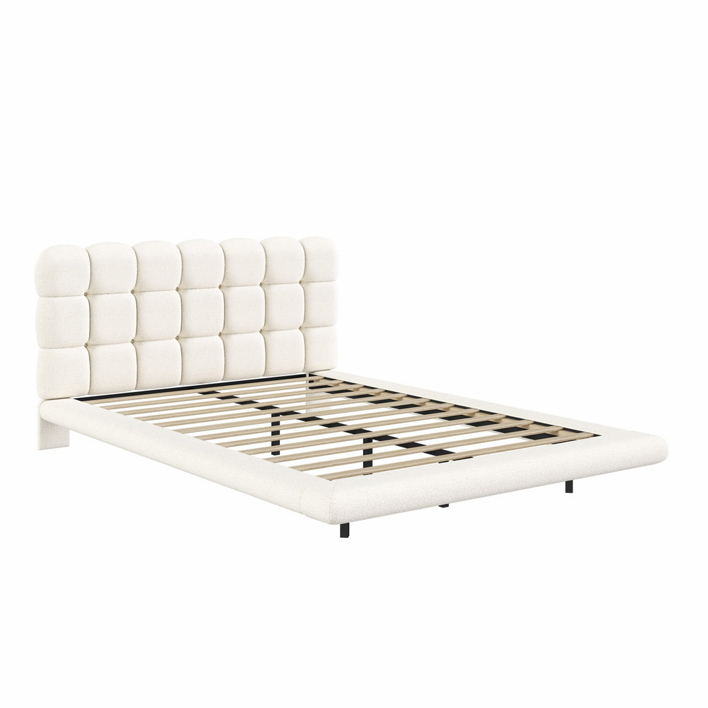 [variant:HS451577AAK] Queen LED Floating Bouclé Platform Bed – Cream White image 19