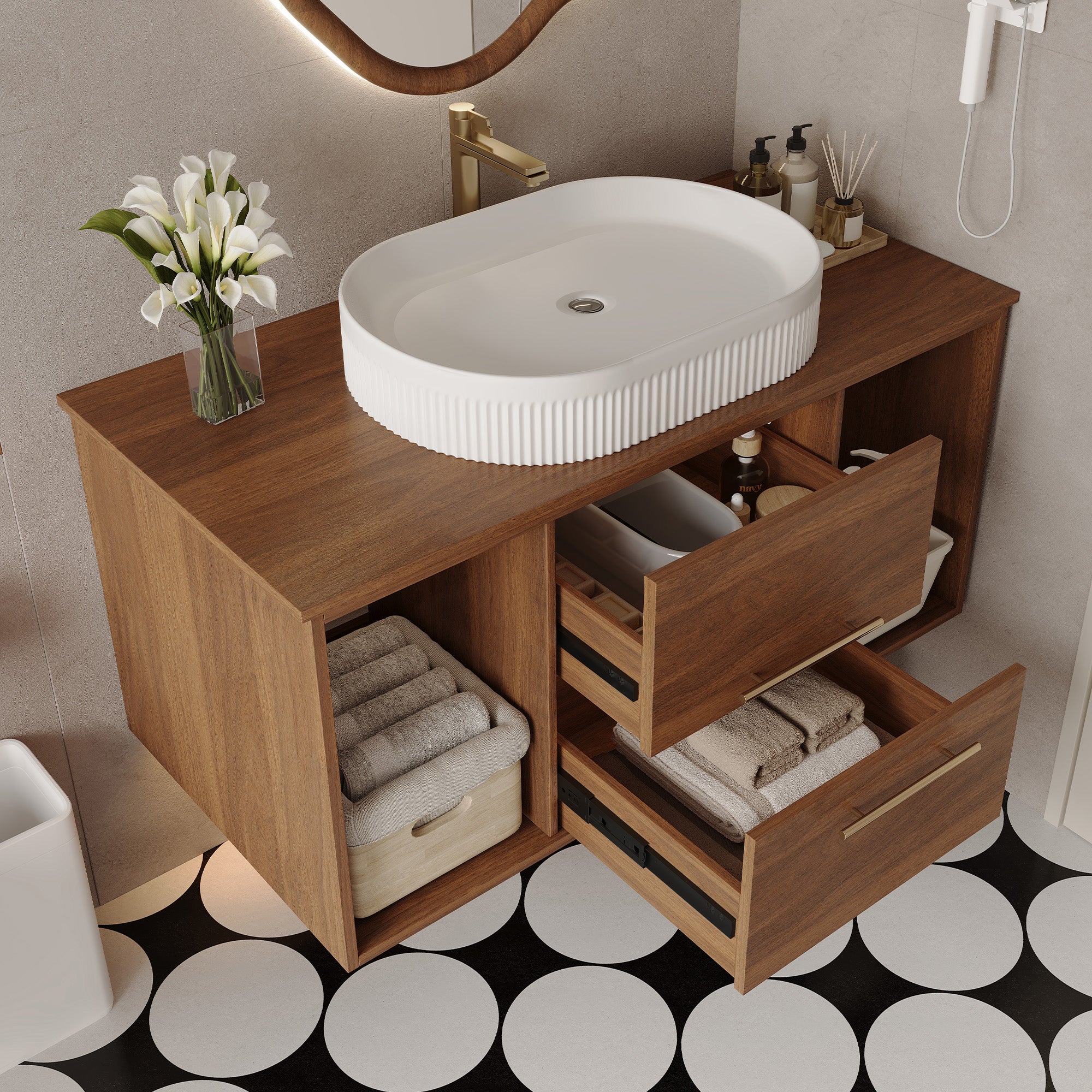 [variant:W5307S00007] Wall-Mounted Bathroom Vanity with Oval Ceramic Sink – 39.4-Inch image 6