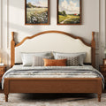 [variant:N8470004937D] Queen Wood Platform Bed with Upholstered Headboard – Beige+Brown image 1