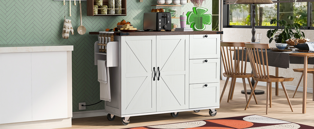 [variant:N853P379579W] Farmhouse Rolling Kitchen Island with Drop Leaf – White, 54.5-Inch image 20