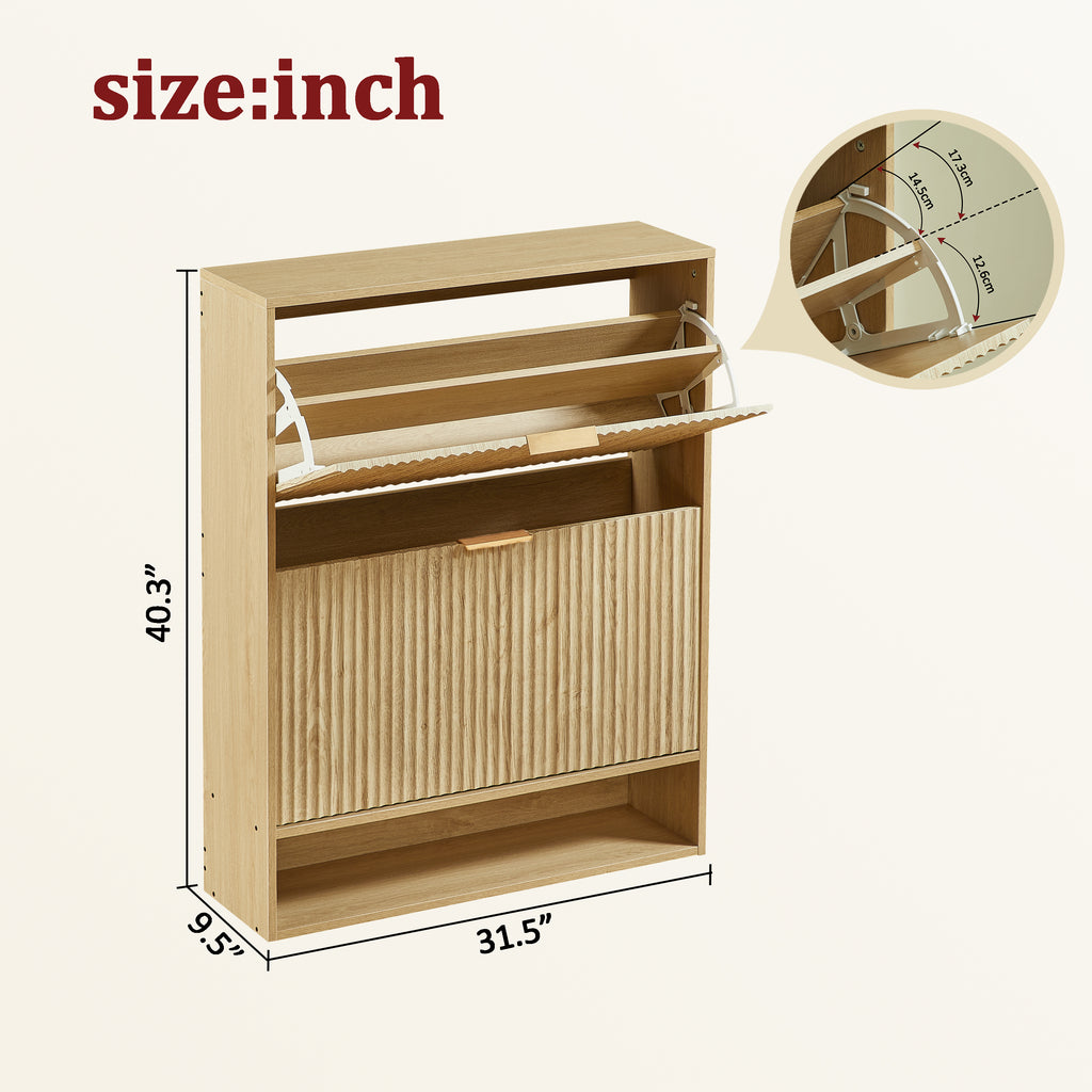 [variant:W5078P443404] Modern Oak Fluted Shoe Cabinet image 8