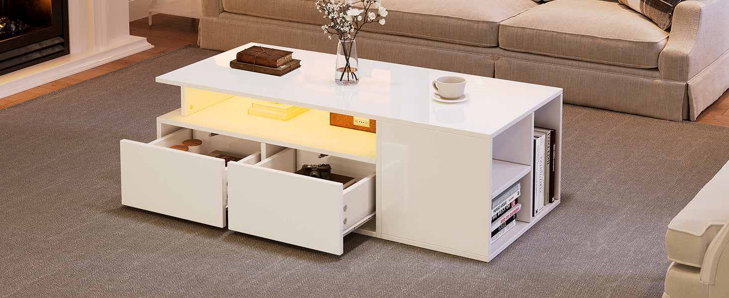 [variant:N892P428788W] High-Gloss LED Coffee Table with Open Storage image 9