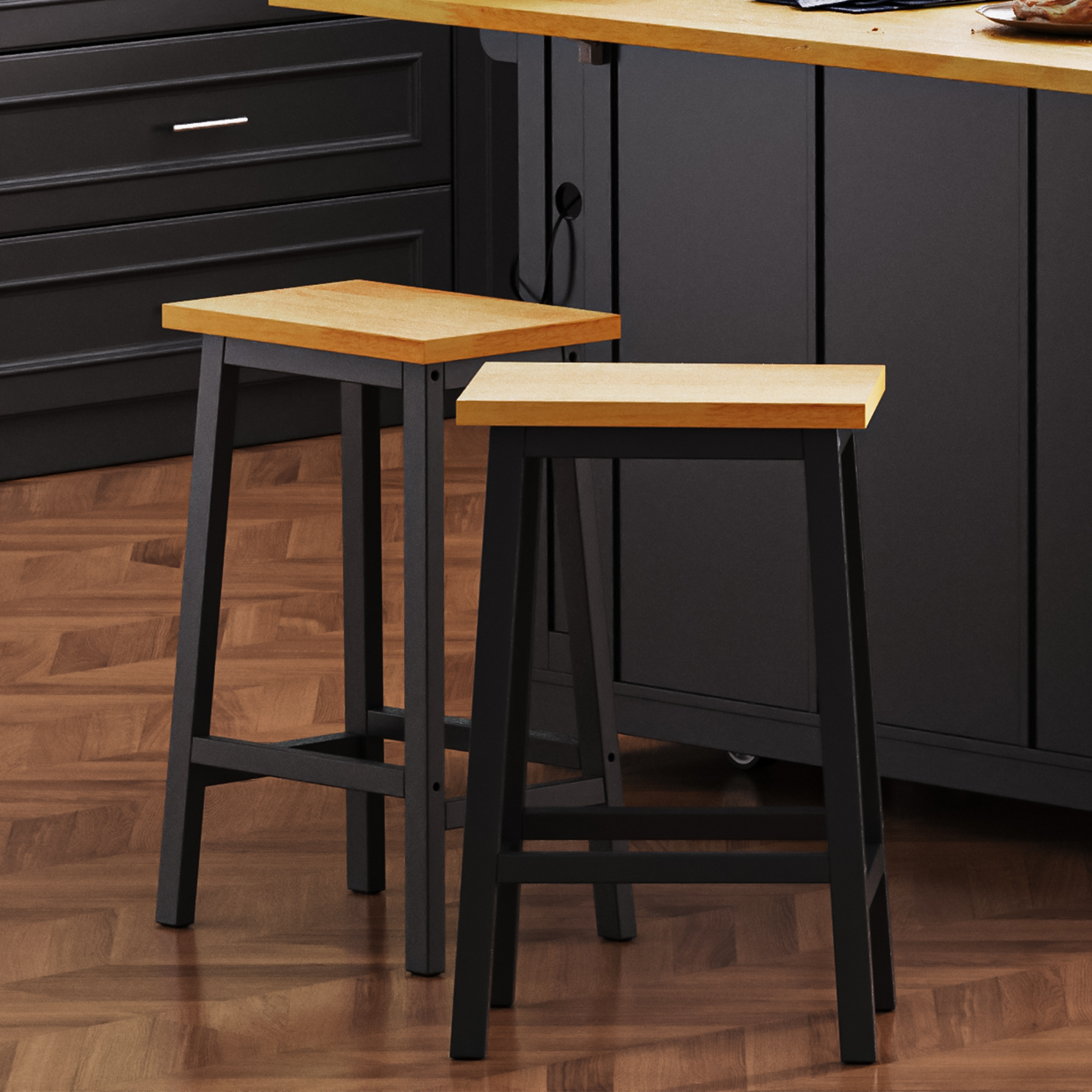 [variant:N853P388050B] Set of 2 Farmhouse Counter Stools – Black image 1
