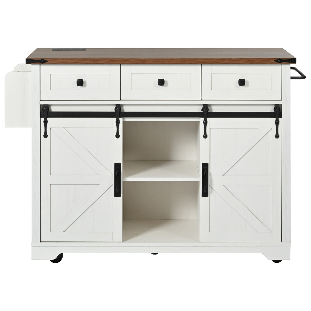 [variant:N853S379573W] Farmhouse Kitchen Island with Drop Leaf, Power Outlet and Sliding Barn Doors – 53.75-Inch image 4