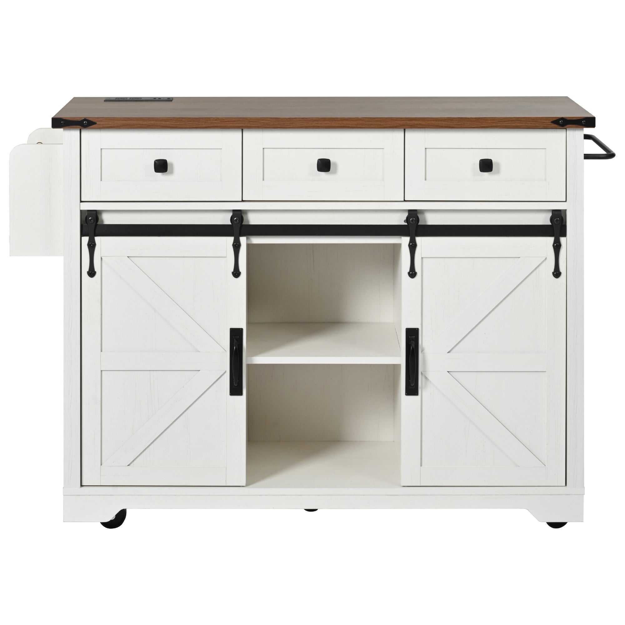 [variant:N853S379573W] Farmhouse Kitchen Island with Drop Leaf, Power Outlet and Sliding Barn Doors – 53.75-Inch image 4