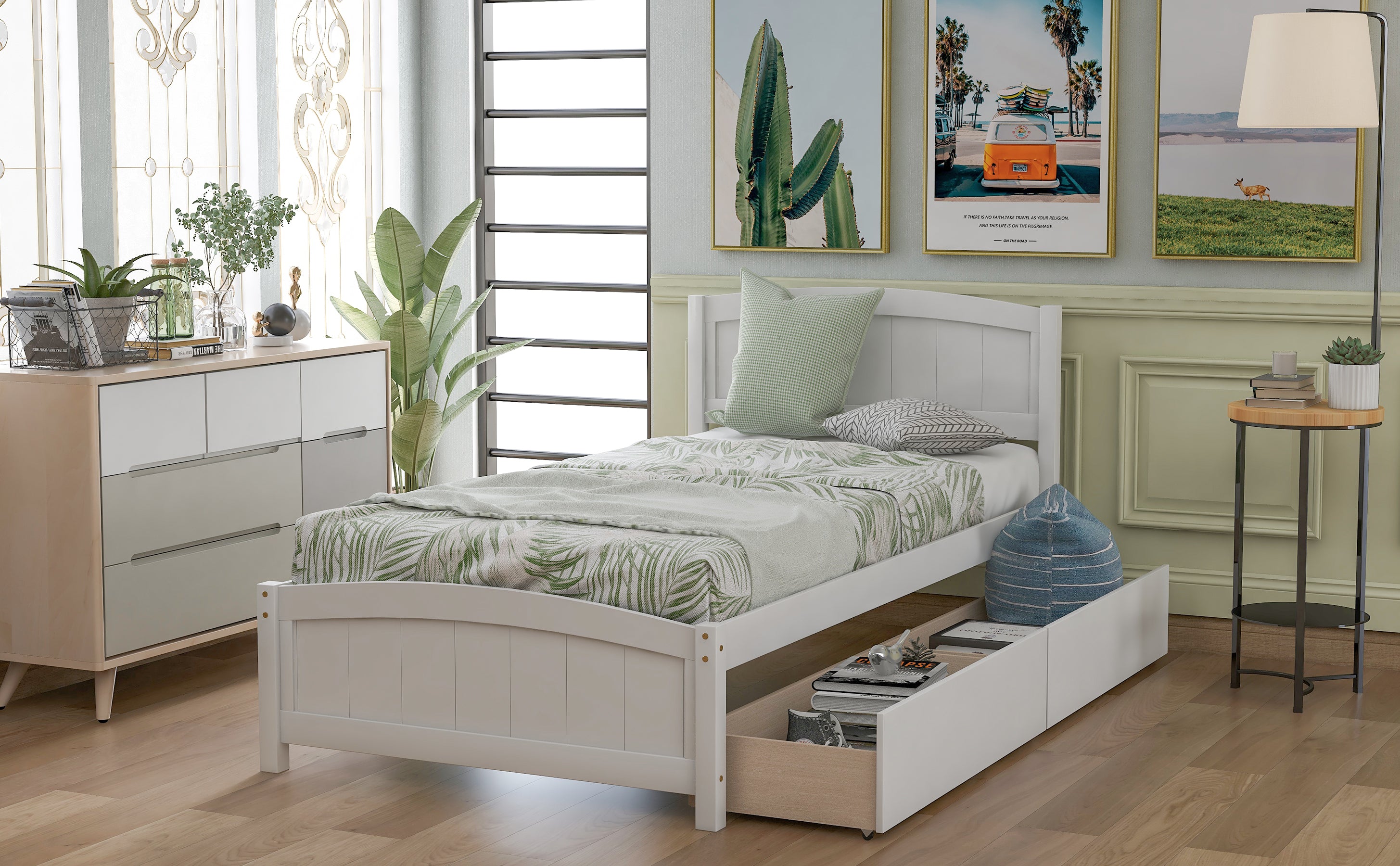 [variant:N850P475817K] Twin Platform Bed with 2 Storage Drawers – White image 10