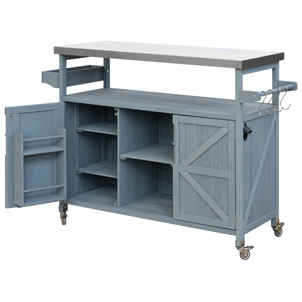 [variant:N853P386114G] Outdoor Grill Cart with Stainless Steel Top – Gray and Blue, 50.25-Inch image 20