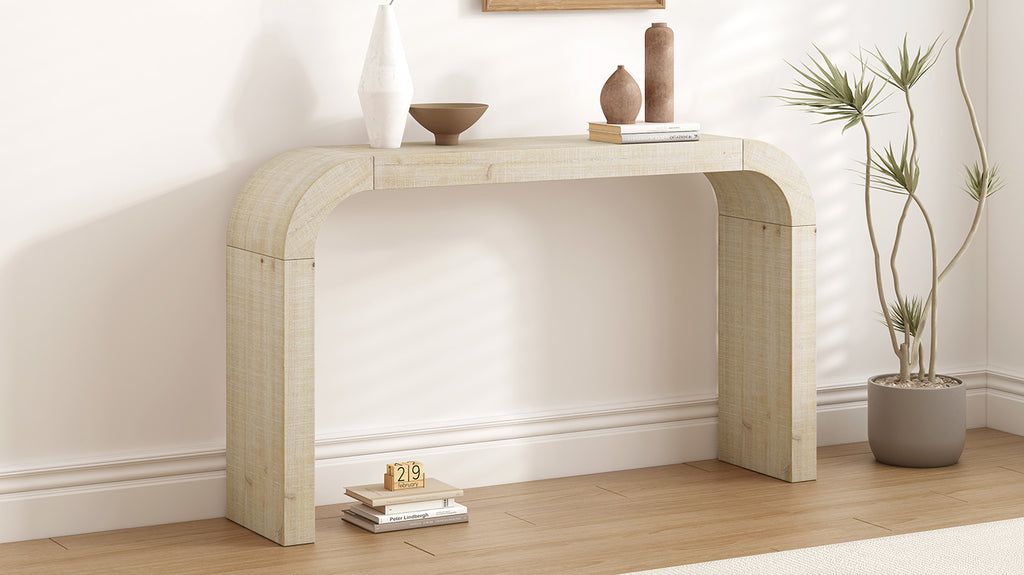Curved-Edge Pine Veneer Console Table – 52-Inch — [variant:N851P415011N] Natural image 15