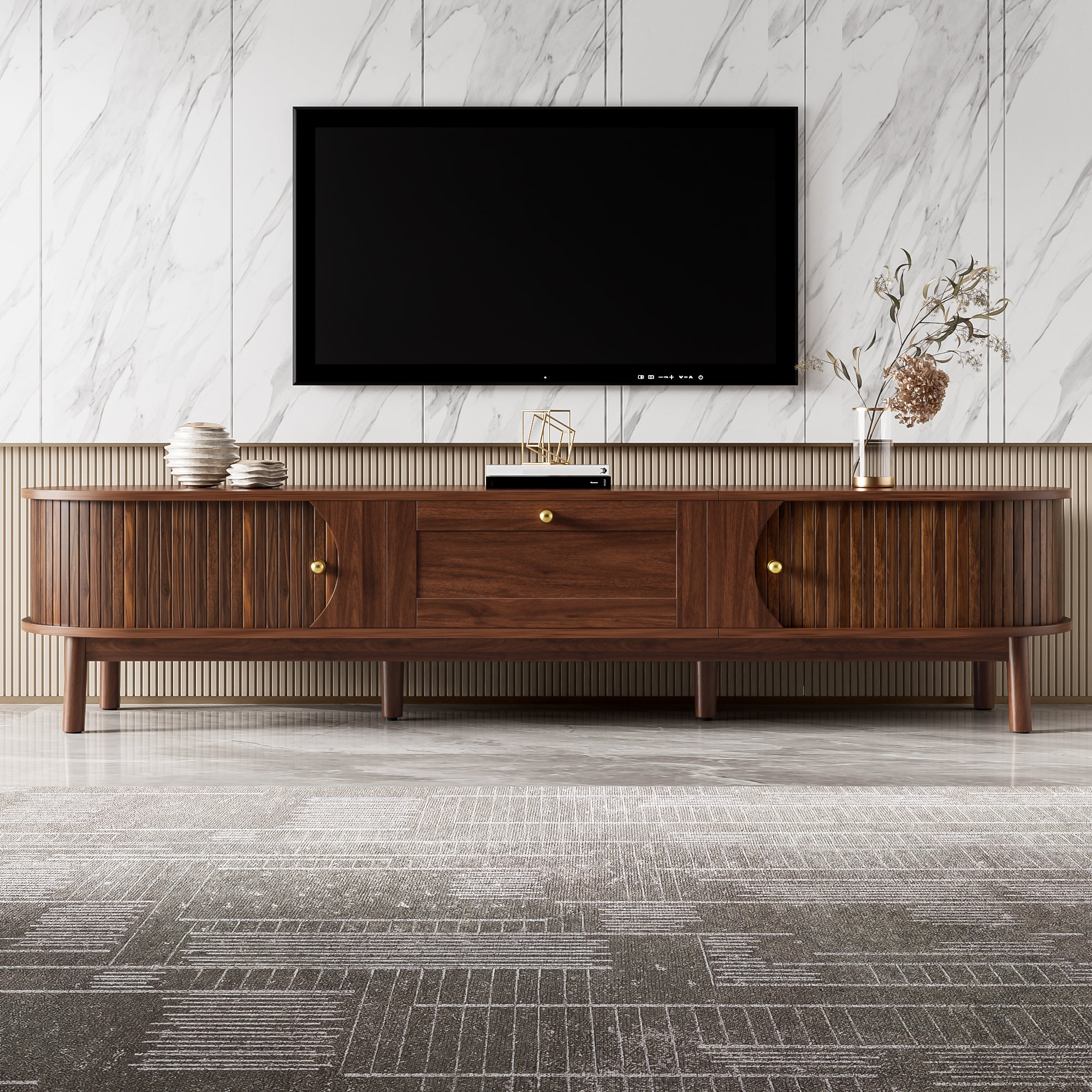[variant:N875P452044N] Walnut TV Stand with Sliding Doors – 67-Inch image 8