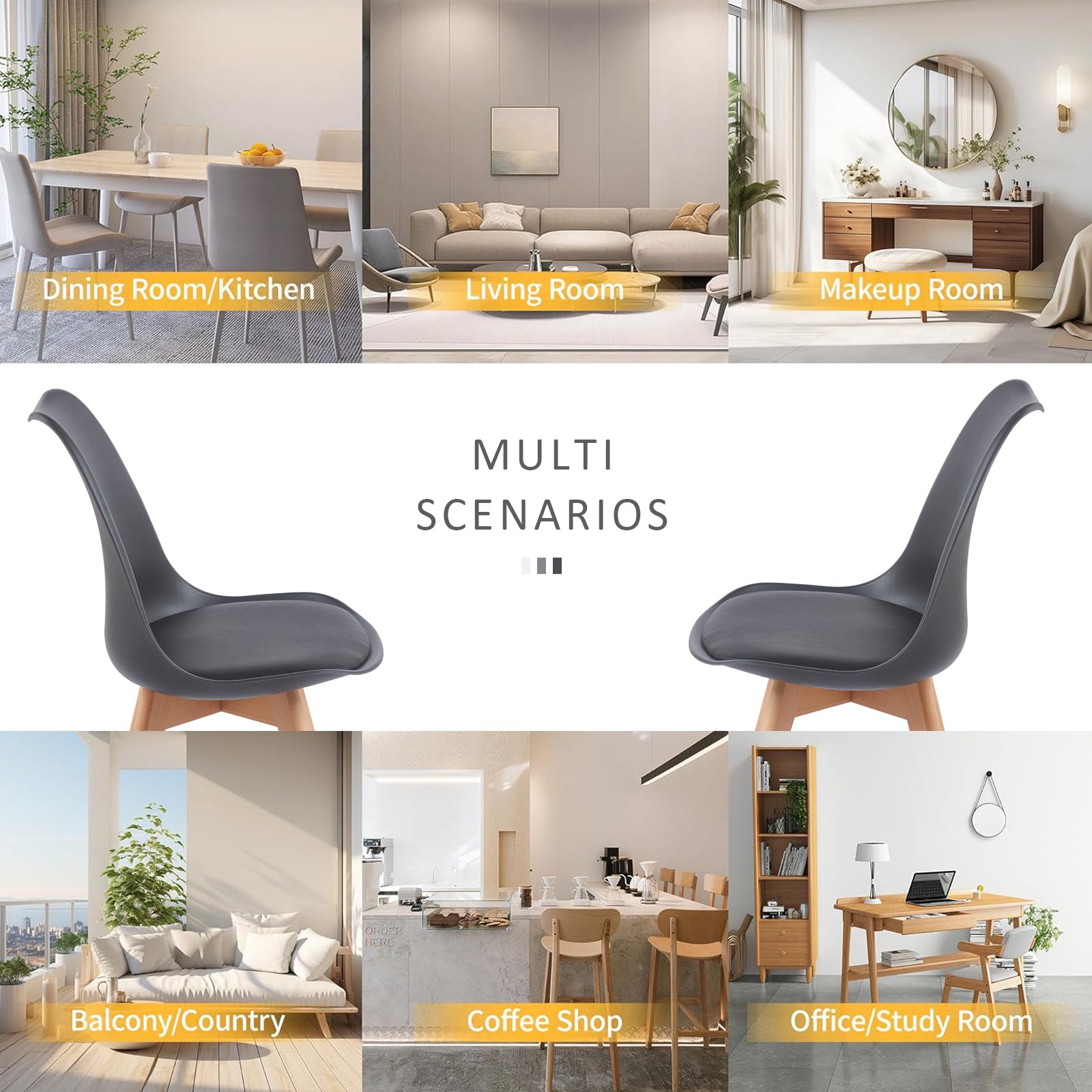 [variant:W3738P431300] Set of 2 Modern Black PU Leather Dining Chairs image 7