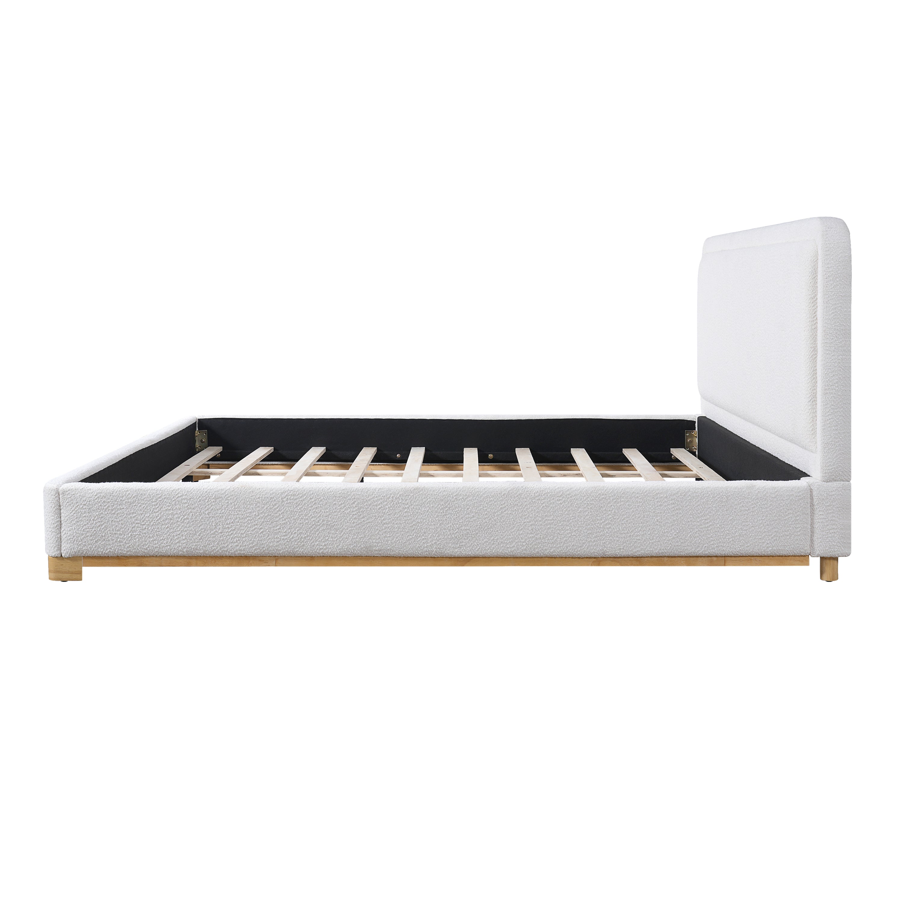 [variant:N859K000012W] King Bouclé Platform Bed with Curved Headboard – White image 13