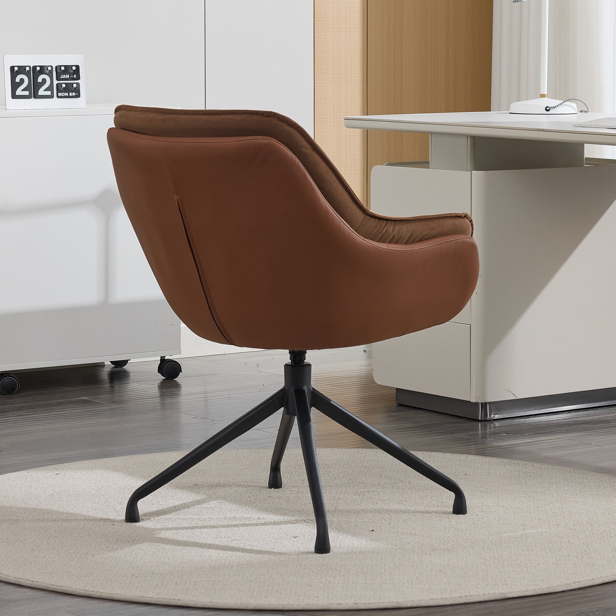 [variant:W5031P479728] Brown Faux Leather Swivel Accent Chair image 3