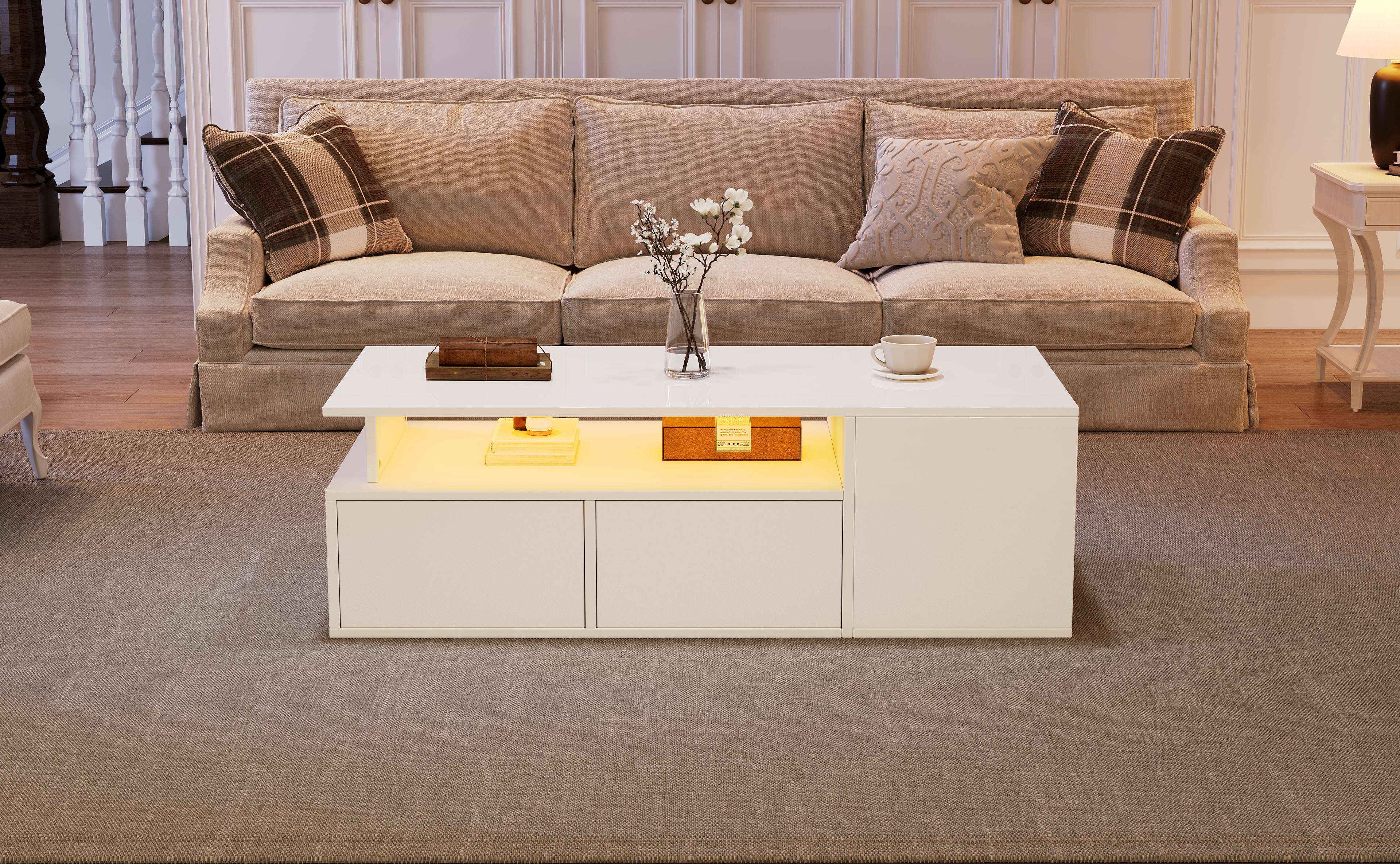 [variant:N892P428788W] High-Gloss LED Coffee Table with Open Storage image 2