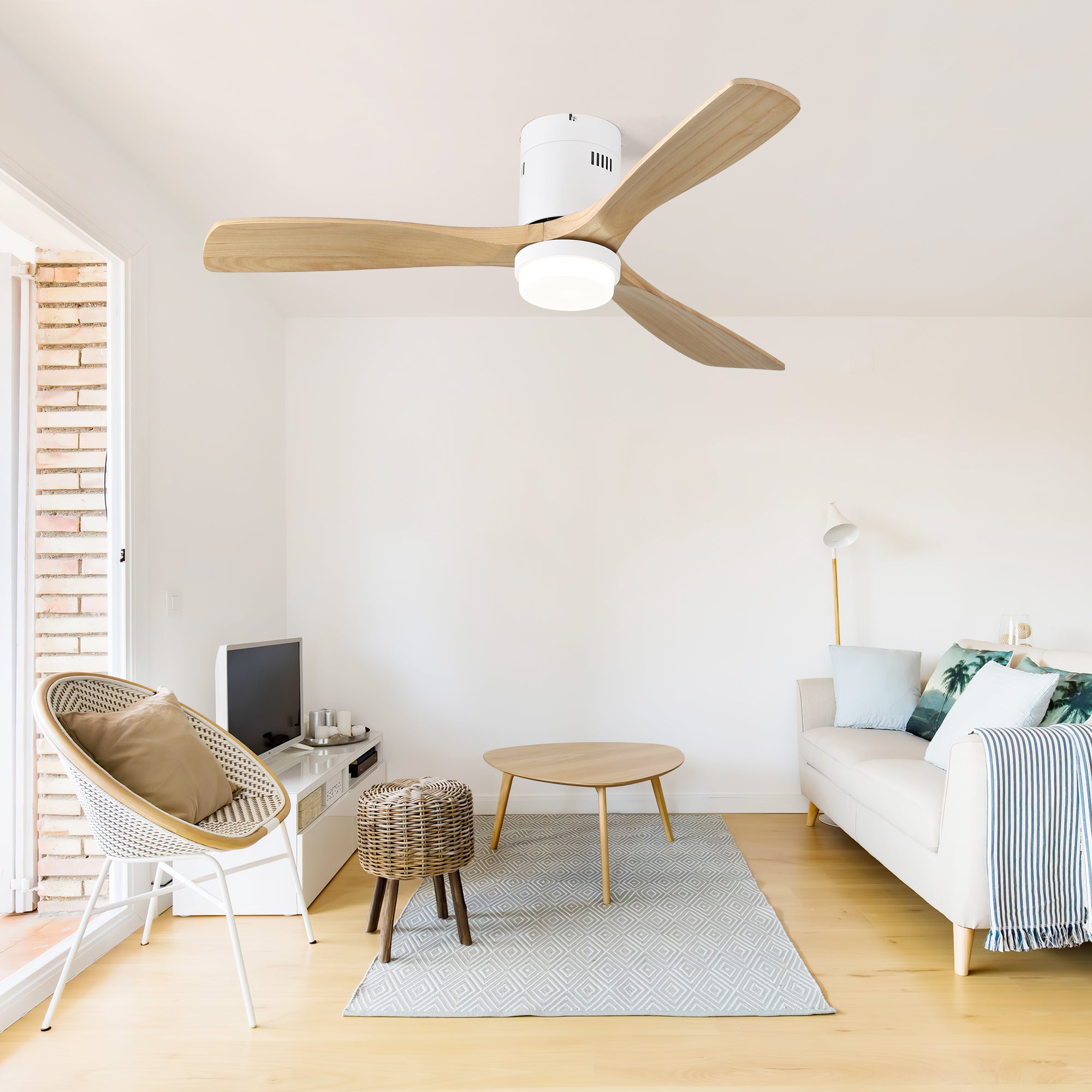 [variant:W5691P514937] Matte White Flush-Mount Ceiling Fan with Light – 52-Inch image 4