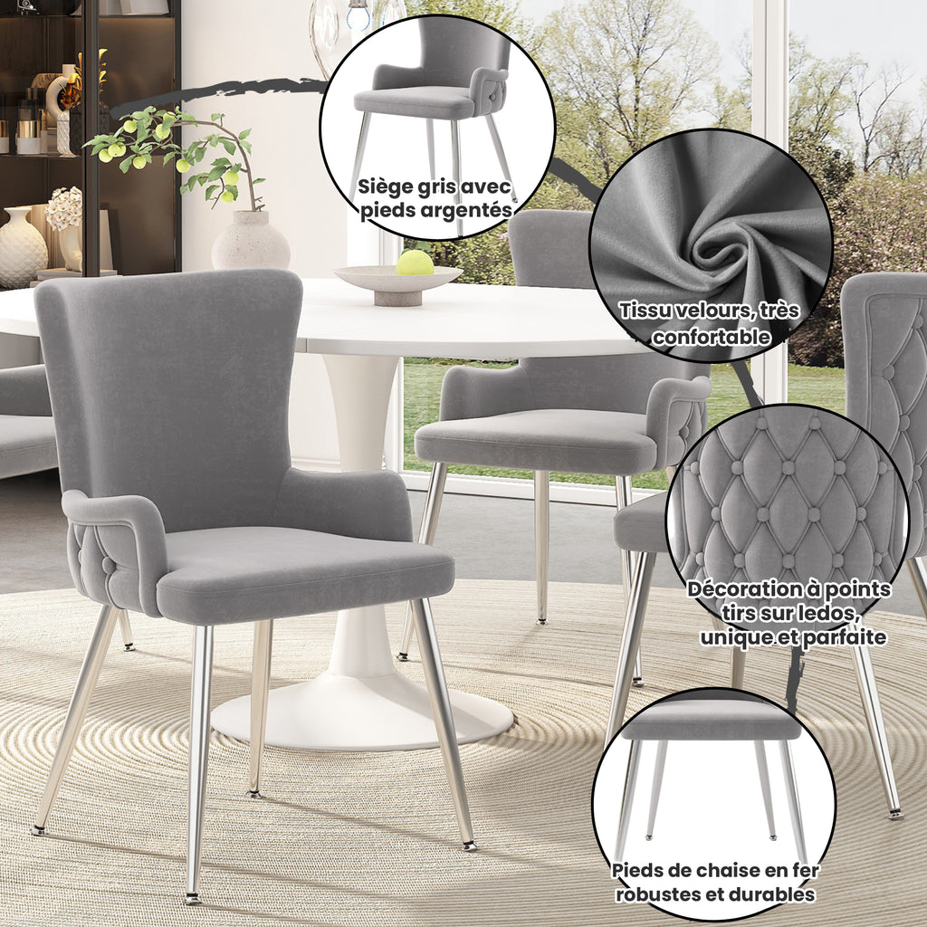 [variant:N859P375239G] Set of 2 Tufted Gray Velvet Dining Chairs image 7