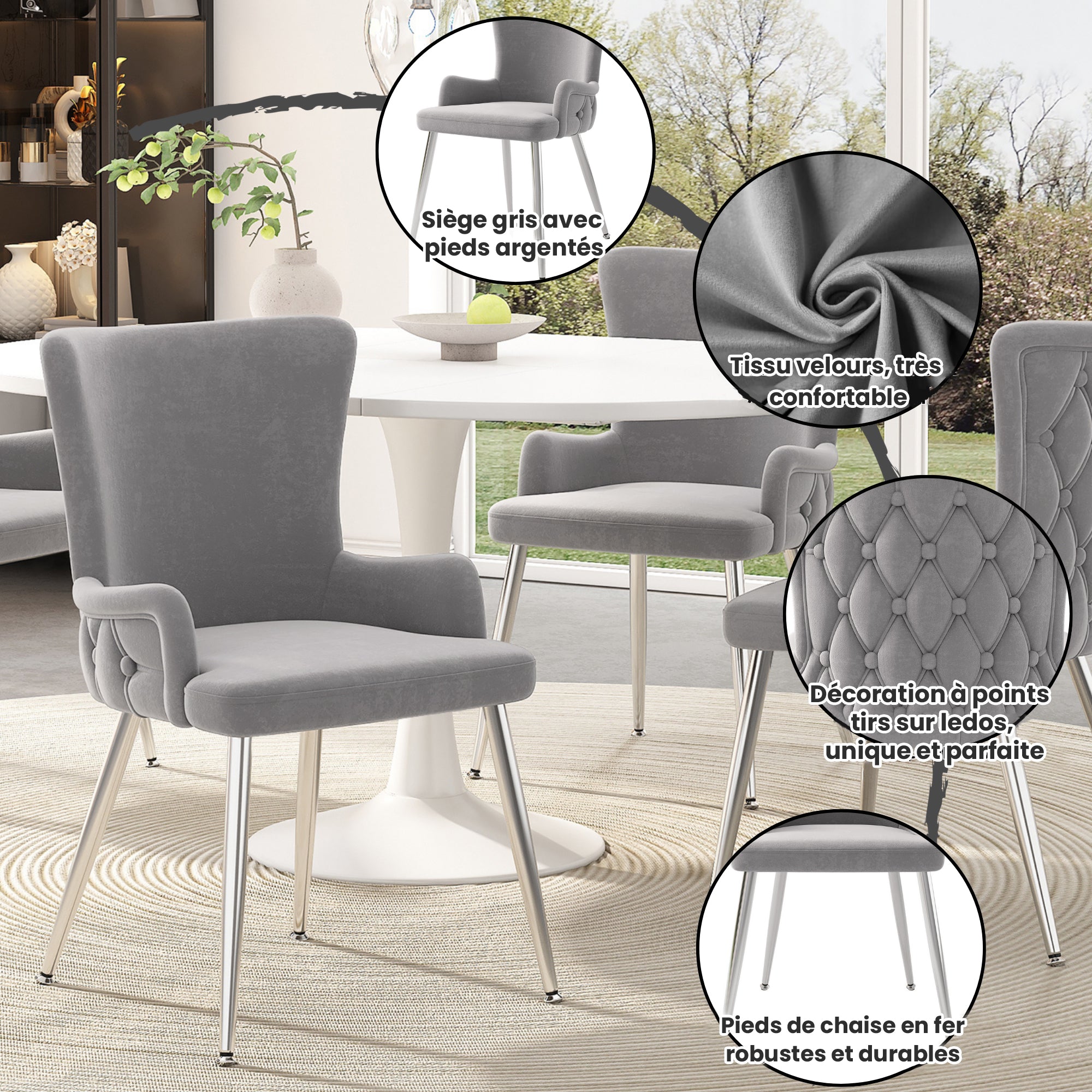 [variant:N859P375239G] Set of 2 Tufted Gray Velvet Dining Chairs image 7