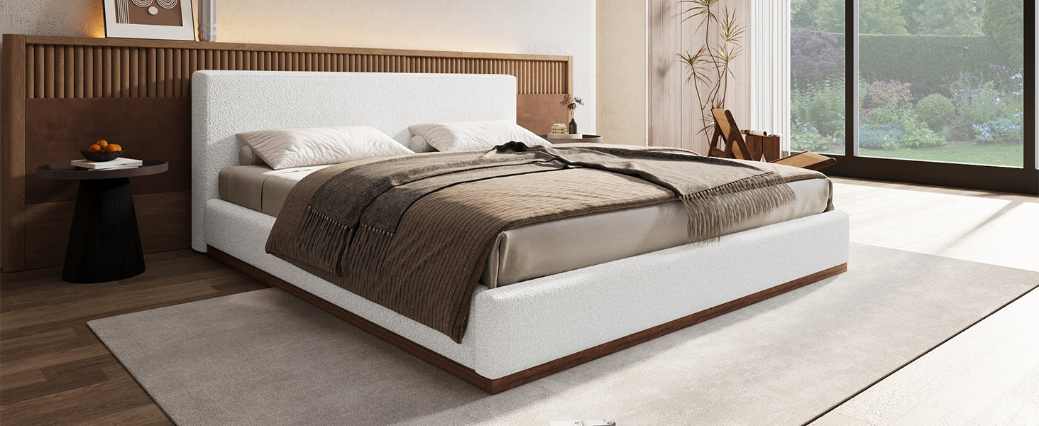 [variant:N891Q440165A] Queen Bouclé Platform Bed with Solid Wood Base – White image 17
